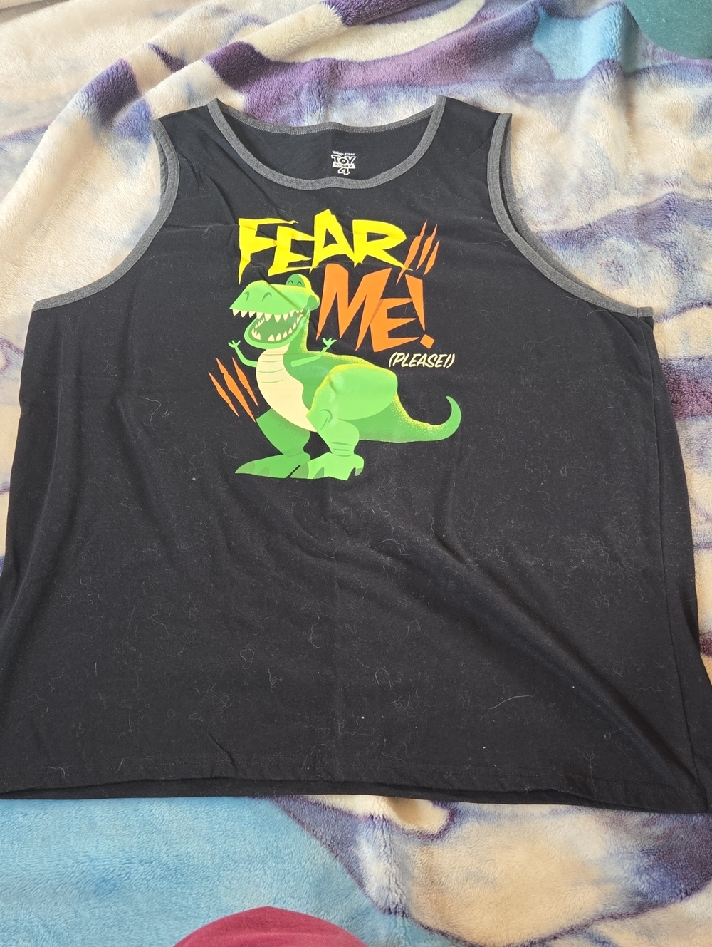 Disney Black Tank Top with Green Dinosaur and Orange Graphic